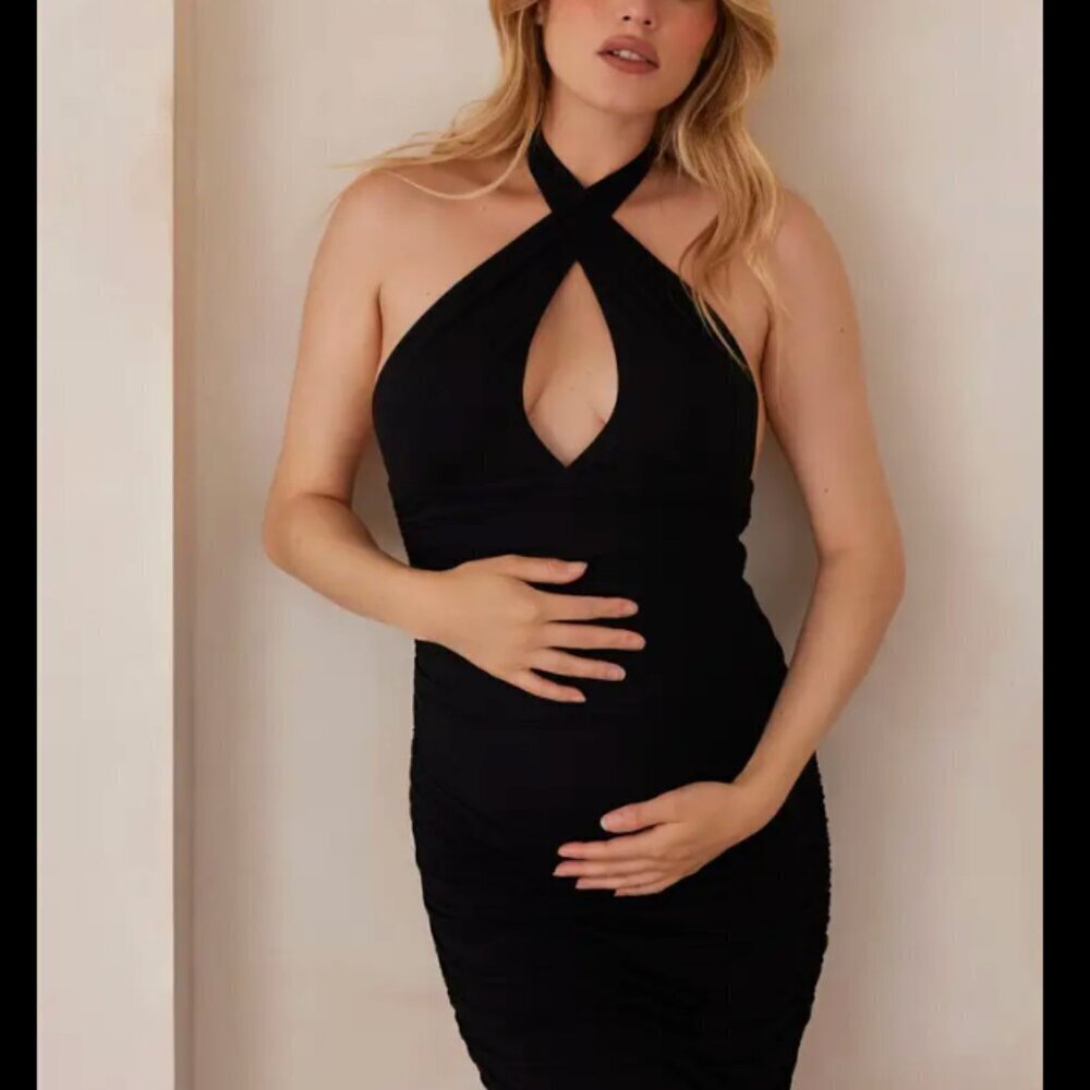 Bumpsuit The Ruched Halter Evening Dress Black Pregnancy Maternity NWT